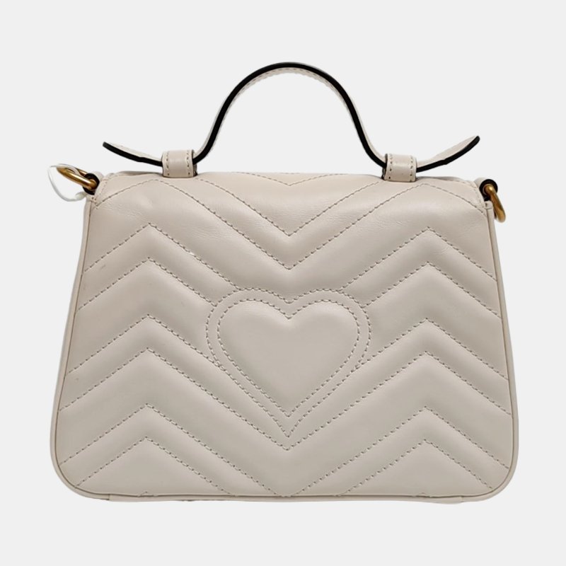 GUCCI GG Marmont迷你白色牛皮絎縫波浪紋單肩包手提包斜挎包金色五金可拆卸肩帶-4