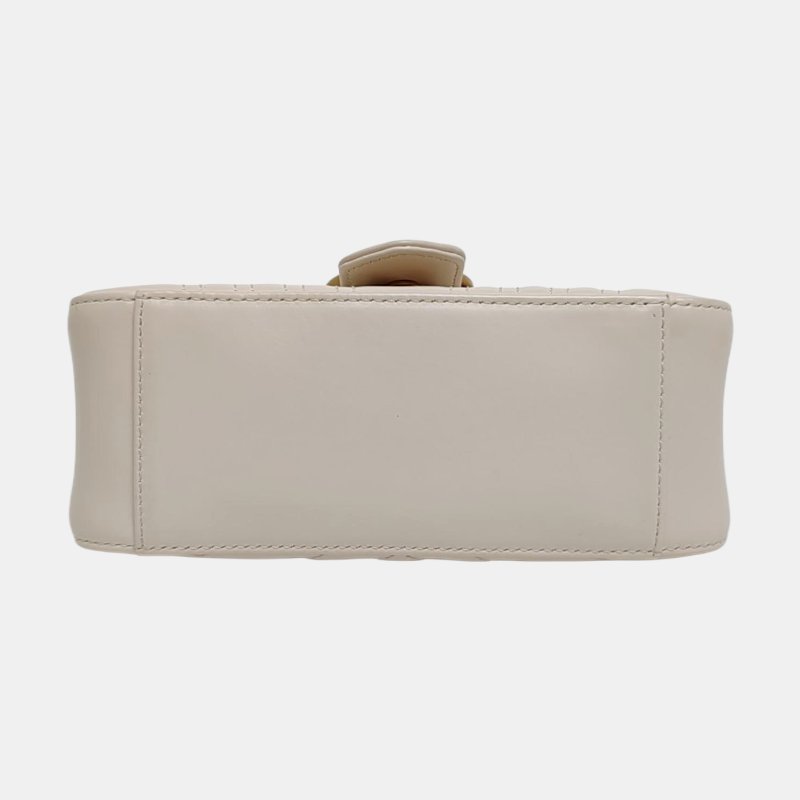 GUCCI GG Marmont迷你白色牛皮絎縫波浪紋單肩包手提包斜挎包金色五金可拆卸肩帶-5