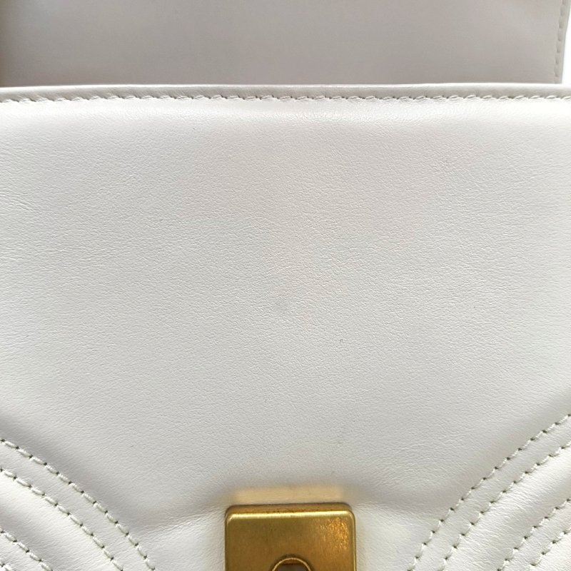 GUCCI GG Marmont迷你白色牛皮絎縫波浪紋單肩包手提包斜挎包金色五金可拆卸肩帶-9
