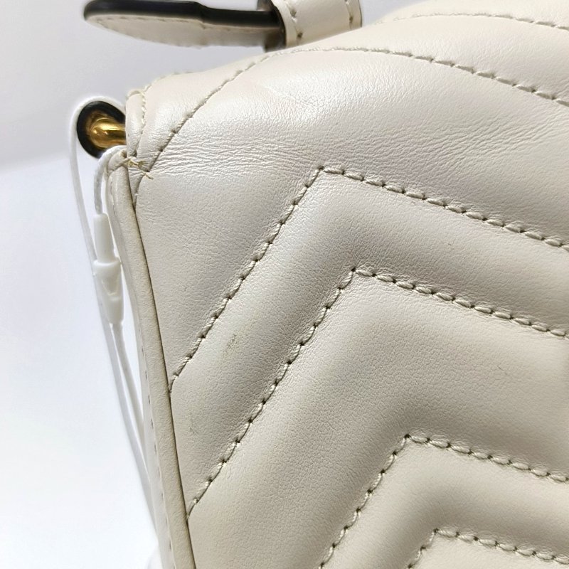 GUCCI GG Marmont迷你白色牛皮絎縫波浪紋單肩包手提包斜挎包金色五金可拆卸肩帶-14