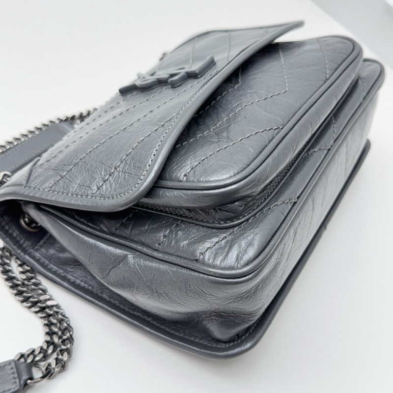 YSL聖羅蘭 niki新款D扣小號水泥灰色斜挎單肩包-4