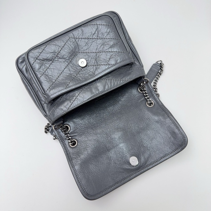 YSL聖羅蘭 niki新款D扣小號水泥灰色斜挎單肩包-6