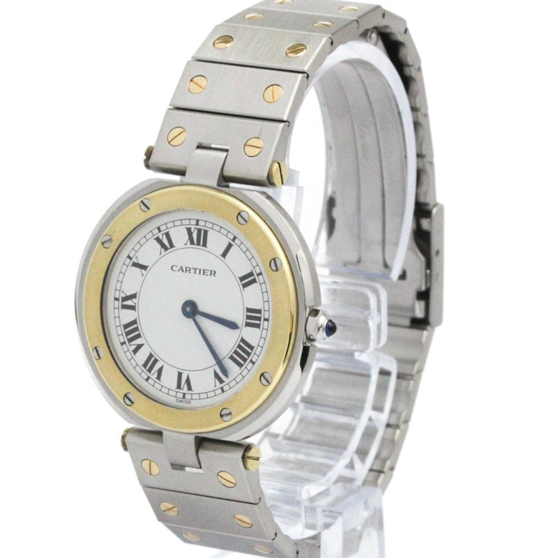 卡地亞 Santos 圓形 18K 金精鋼石英男士腕錶（拋光）-1