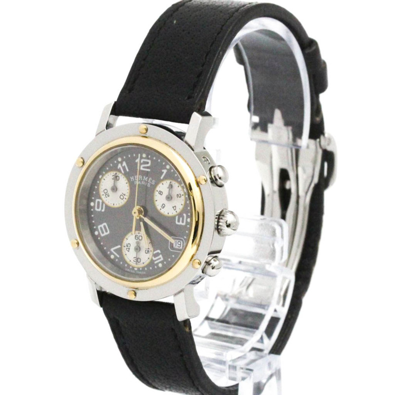 愛馬仕 Clipper 計時碼錶鍍金鋼女士腕錶拋光-1