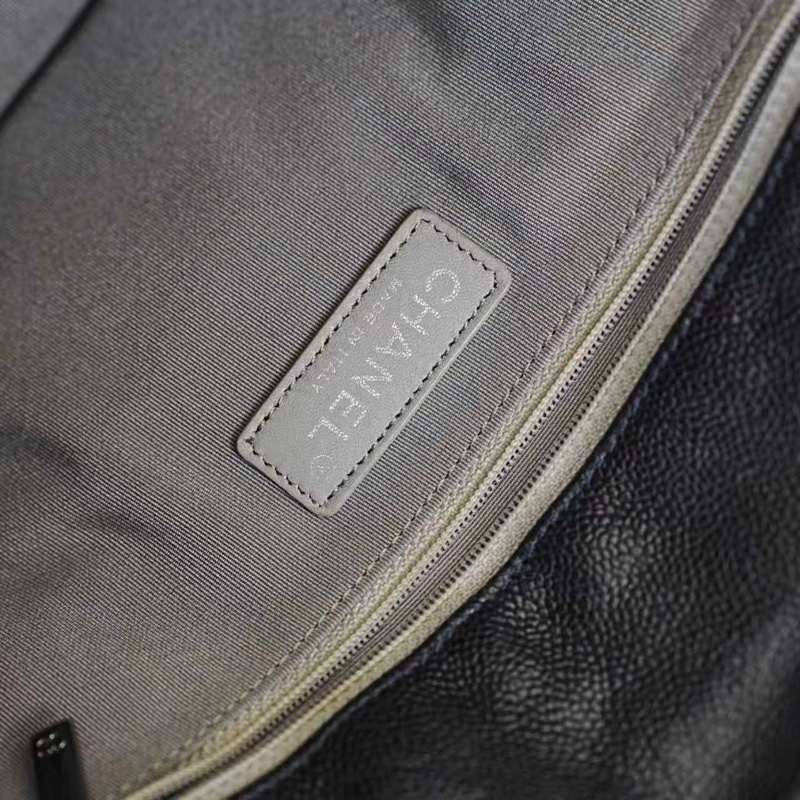 Chanel 香奈兒 黑銀藍邊 荔枝牛皮 雙鏈cf口蓋包斜挎包【99新 19開 28*17*7cm】-9