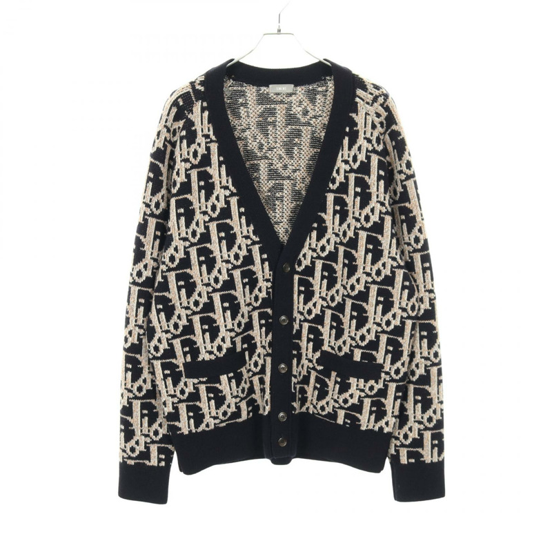 Dior Oblique 圖案針織開襟衫 213M233AT393 羊毛 海軍藍 二手 男款 XL-0