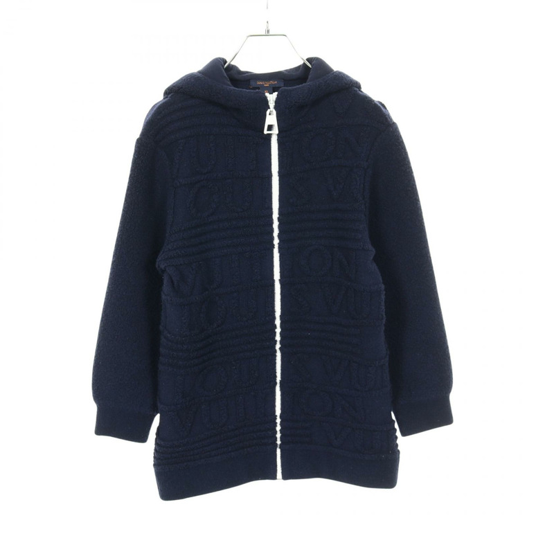 路易威登 (LOUIS VUITTON) 標誌壓花連帽夾克外套，羊毛材質，海軍藍，二手女款，XS碼-0