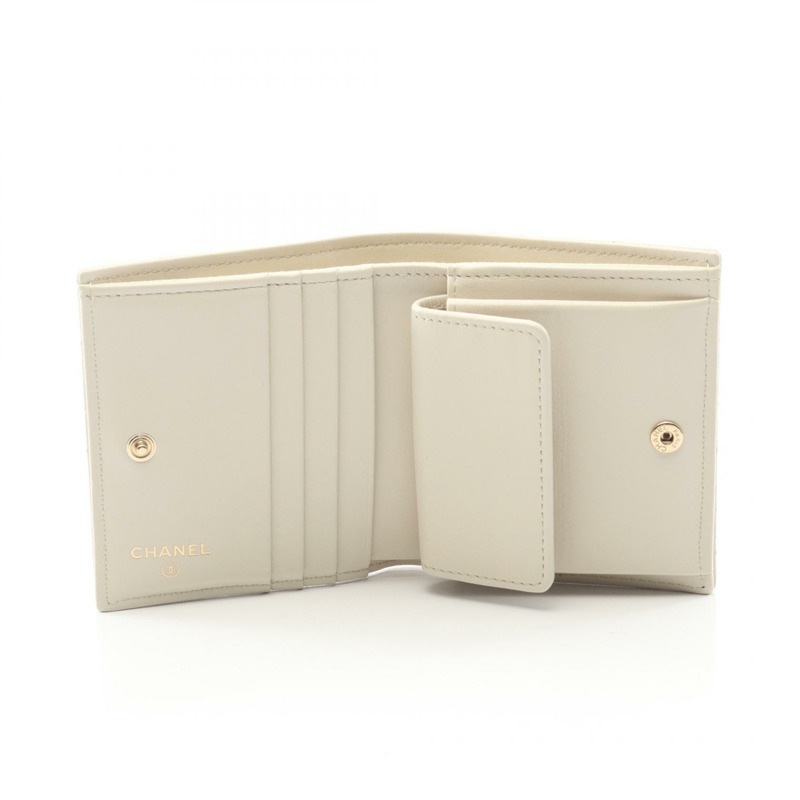 香奈兒 (CHANEL) 絎縫小號翻蓋雙折皮夾 AP2511 白色皮革 金色五金 二手-2