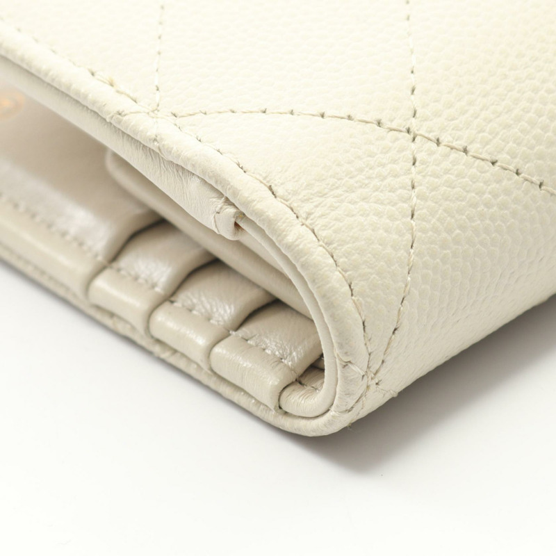 香奈兒 (CHANEL) 絎縫小號翻蓋雙折皮夾 AP2511 白色皮革 金色五金 二手-7