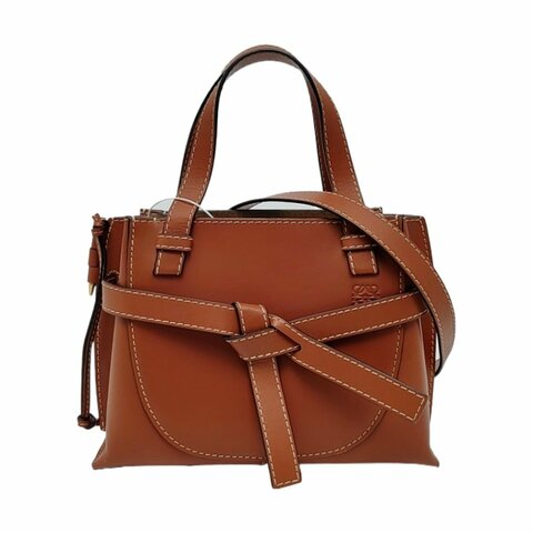 LOEWE Gate 迷你棕色牛皮單肩包金色五金可拆卸肩帶