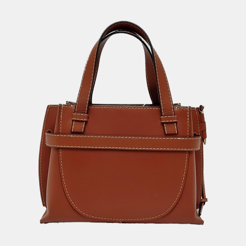 LOEWE Gate 迷你棕色牛皮單肩包金色五金可拆卸肩帶-4