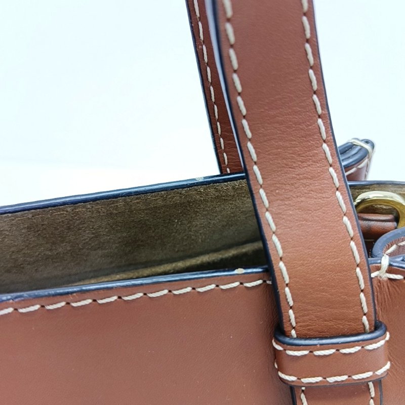 LOEWE Gate 迷你棕色牛皮單肩包金色五金可拆卸肩帶-15