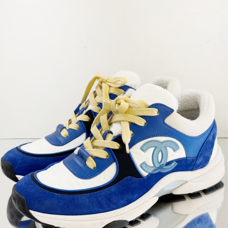 【98新】Chanel/香奈兒 海軍系列藍色球鞋  雙C白藍運動鞋  小牛皮與混合纖維 38碼 無附件-2