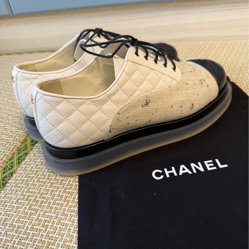 Chanel香奈兒黑白拼色厚底系帶鞋 38碼 99新-1