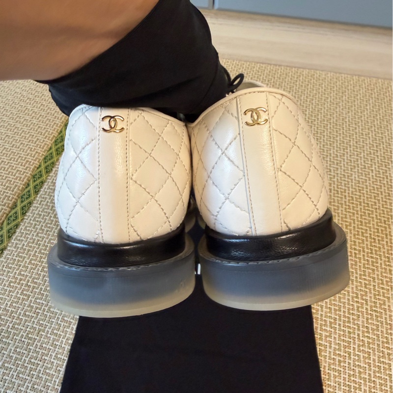Chanel香奈兒黑白拼色厚底系帶鞋 38碼 99新-4