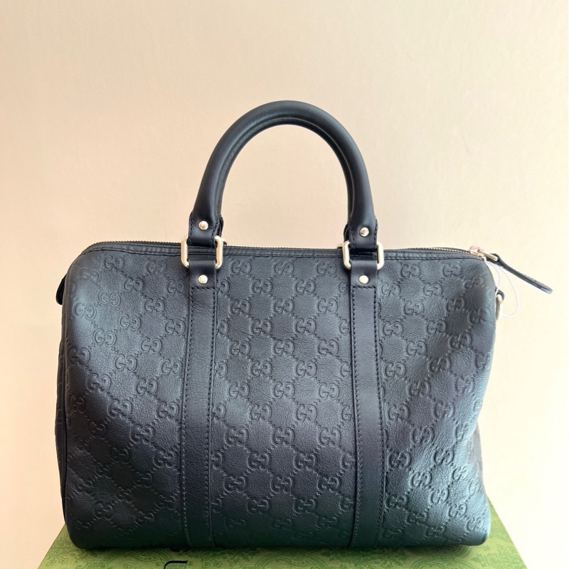 Gucci古馳黑色壓紋波士頓手提包-1