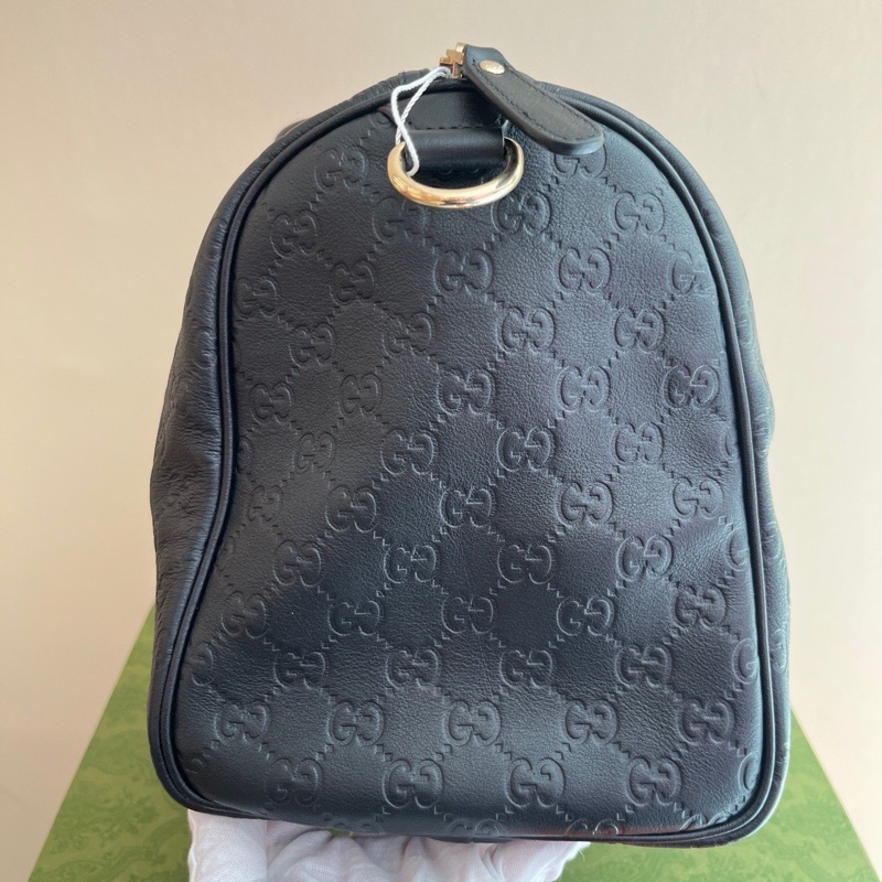 Gucci古馳黑色壓紋波士頓手提包-2