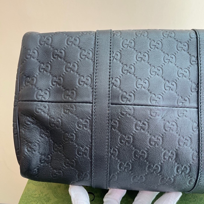 Gucci古馳黑色壓紋波士頓手提包-4