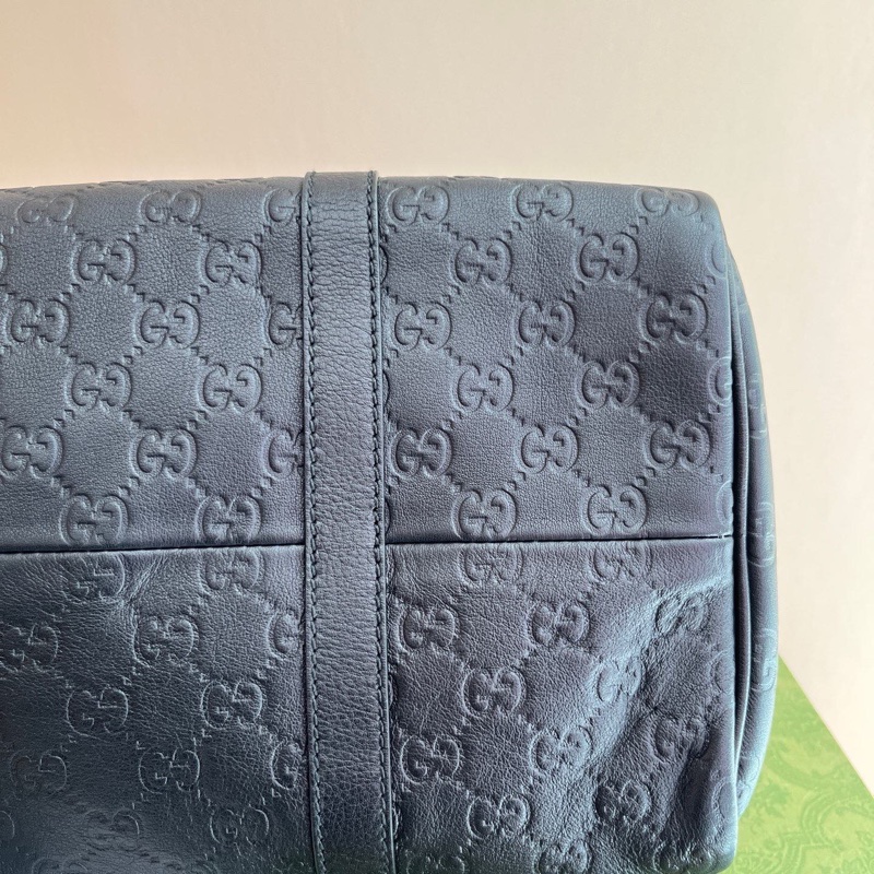 Gucci古馳黑色壓紋波士頓手提包-5