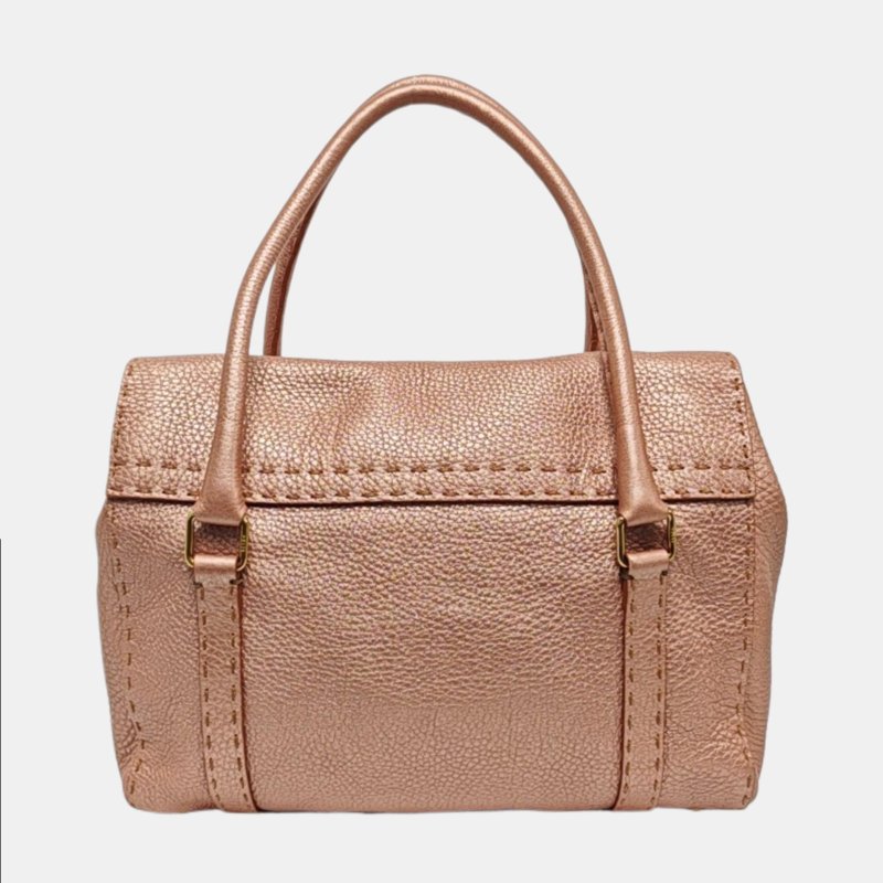 FENDI粉色牛皮手提包金色五金-4