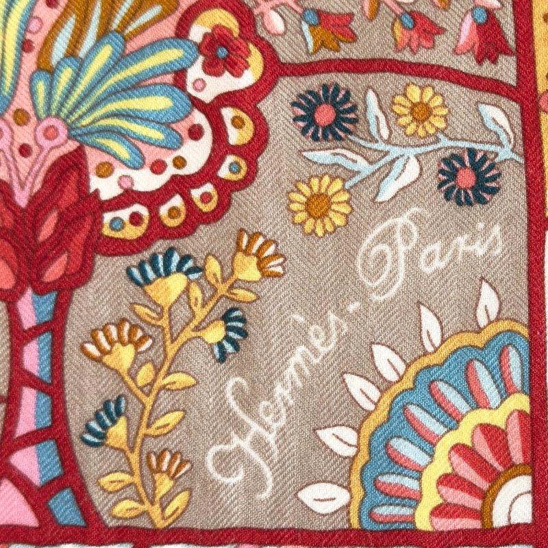 HERMES Au Pays des Oiseaux Fleurs shawl 140 花鳥王國 圍巾-4