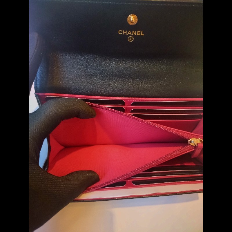 Chanel 黑羊皮19下蓋長夾-9