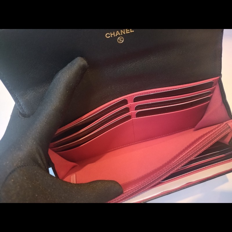 Chanel 黑羊皮19下蓋長夾-11