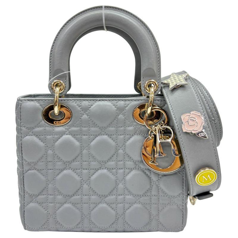 灰色 Cannage 籐格紋 羊皮 Lady Dior 兩用包【Dior 迪奧】 M05320CAL-0