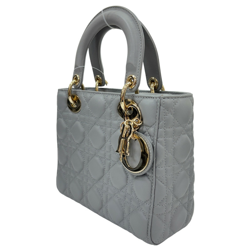 灰色 Cannage 籐格紋 羊皮 Lady Dior 兩用包【Dior 迪奧】 M05320CAL-1