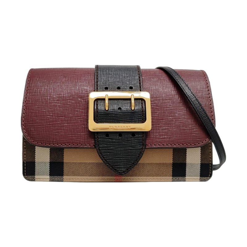 BURBERRY Buckle拼色帆布印花斜挎包單肩包金色五金可拆卸肩帶-0