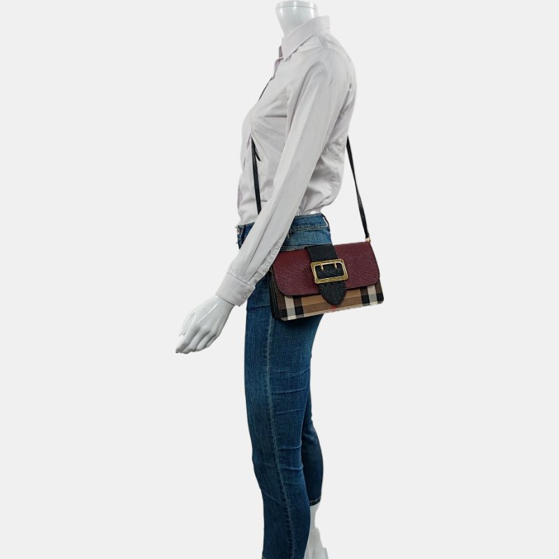 BURBERRY Buckle拼色帆布印花斜挎包單肩包金色五金可拆卸肩帶-1