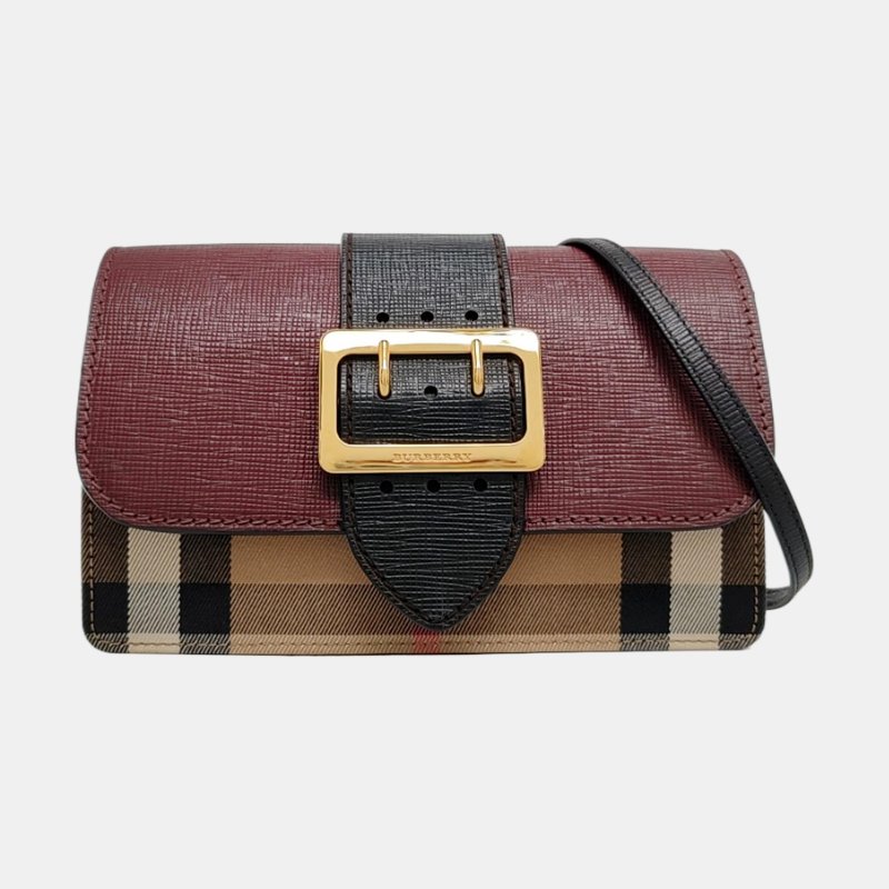 BURBERRY Buckle拼色帆布印花斜挎包單肩包金色五金可拆卸肩帶-7