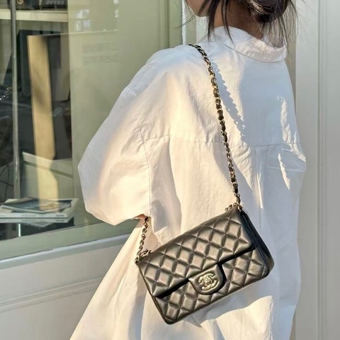 ✨Chanel 黑金荔枝皮 CF大mini 有保卡 送調節扣可調整鏈條🖤