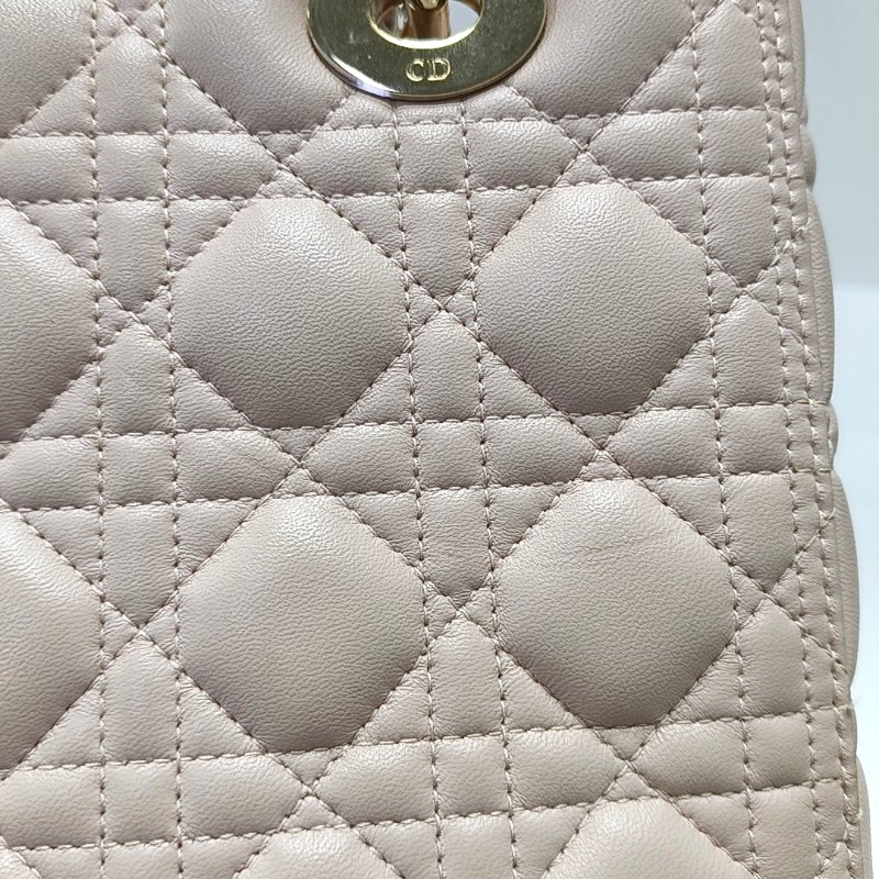 DIOR Lady Dior 中號淺粉色羊皮藤格紋戴妃五格單肩包斜挎包手提包銀色五金可拆卸肩帶-10