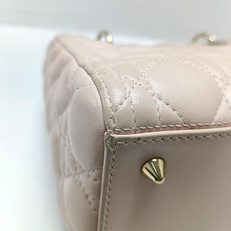 DIOR Lady Dior 中號淺粉色羊皮藤格紋戴妃五格單肩包斜挎包手提包銀色五金可拆卸肩帶-11