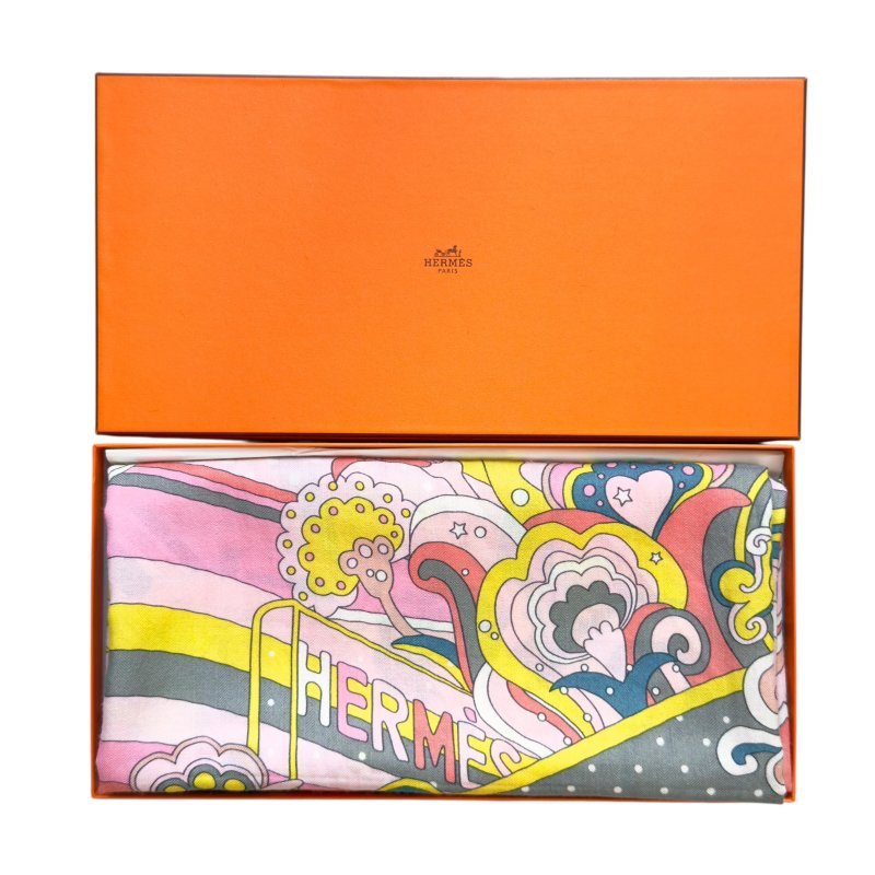 HERMES Faubourg Rainbow shawl 140 福寶大道的彩虹 羊絨 圍巾-11