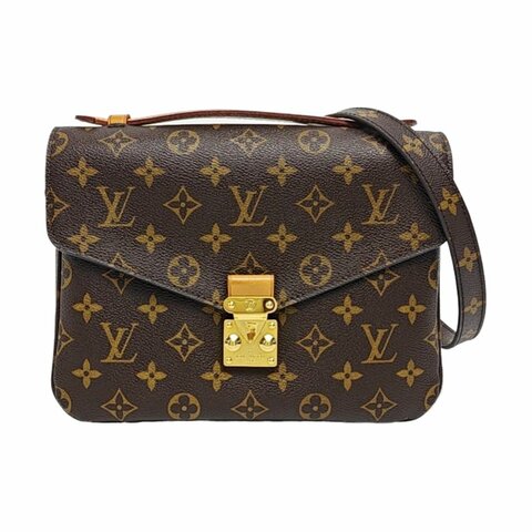 LOUIS VUITTON METIS中號棕色塗層帆布老花郵差包單肩包手提包斜挎包金色五金可拆卸肩帶