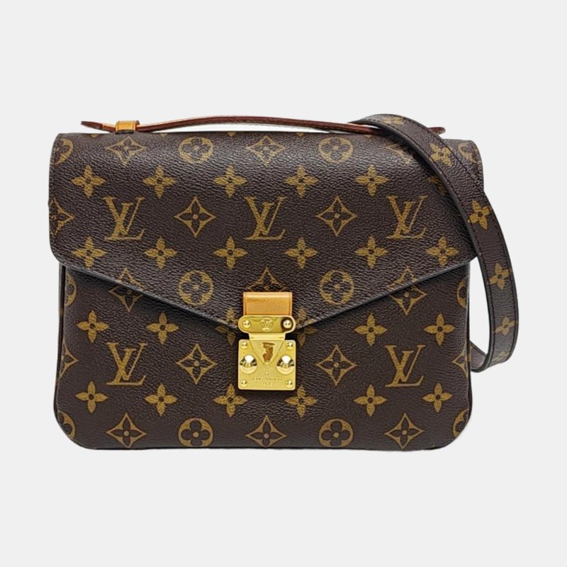 LOUIS VUITTON METIS中號棕色塗層帆布老花郵差包單肩包手提包斜挎包金色五金可拆卸肩帶-7