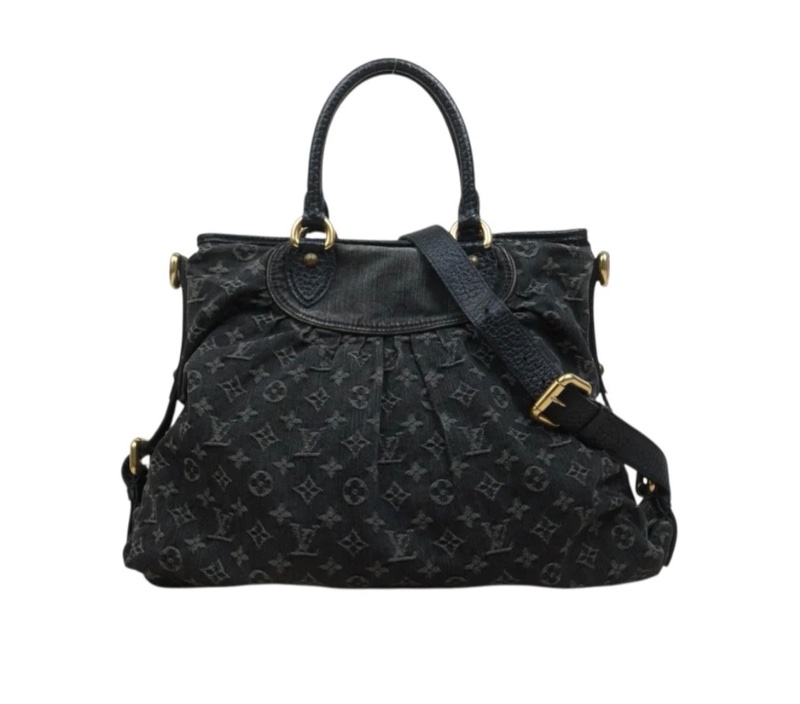 「JL精品代購」9新 LV 黑老花丹寧托特包-3