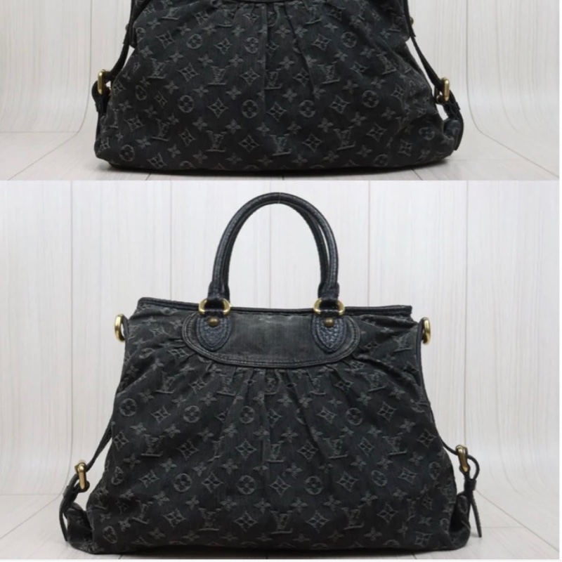 「JL精品代購」9新 LV 黑老花丹寧托特包-4