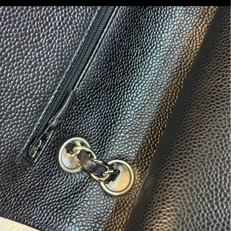 超少見黑色內裡🖤9新以上✨37萬閒置美品coco25🖤Chanel香奈兒CF25經典11.12口蓋包 黑銀荔枝牛皮-3