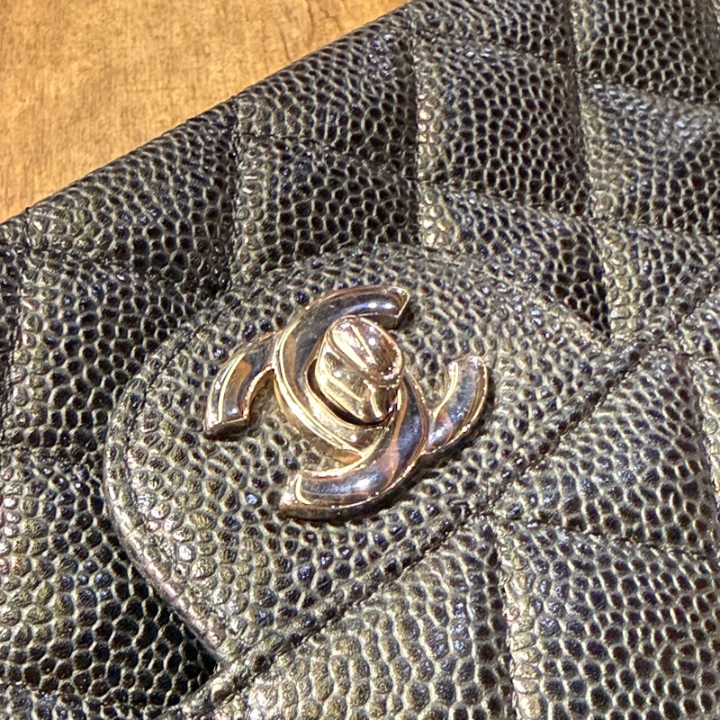 超少見黑色內裡🖤9新以上✨37萬閒置美品coco25🖤Chanel香奈兒CF25經典11.12口蓋包 黑銀荔枝牛皮-5