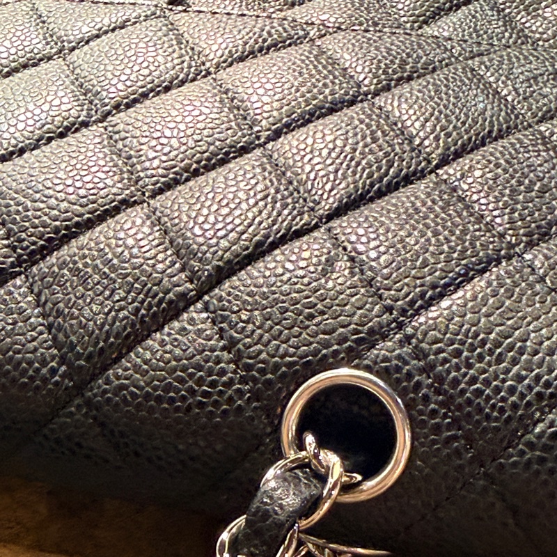超少見黑色內裡🖤9新以上✨37萬閒置美品coco25🖤Chanel香奈兒CF25經典11.12口蓋包 黑銀荔枝牛皮-9