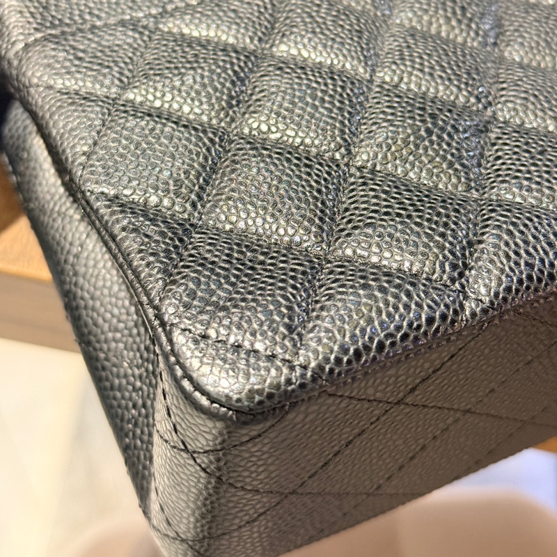 超少見黑色內裡🖤9新以上✨37萬閒置美品coco25🖤Chanel香奈兒CF25經典11.12口蓋包 黑銀荔枝牛皮-29