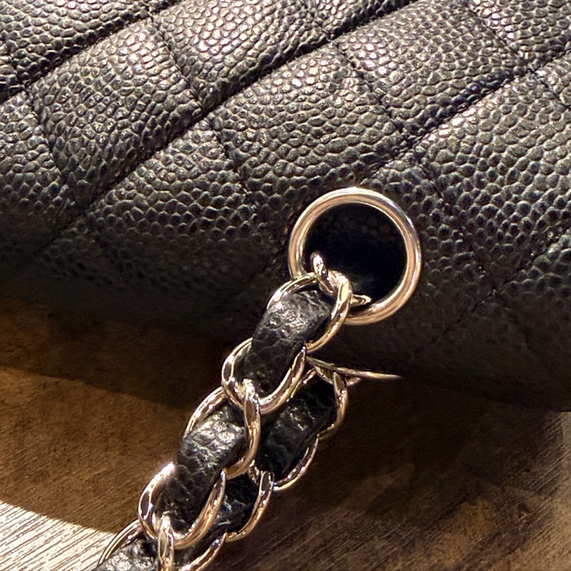 超少見黑色內裡🖤9新以上✨37萬閒置美品coco25🖤Chanel香奈兒CF25經典11.12口蓋包 黑銀荔枝牛皮-34