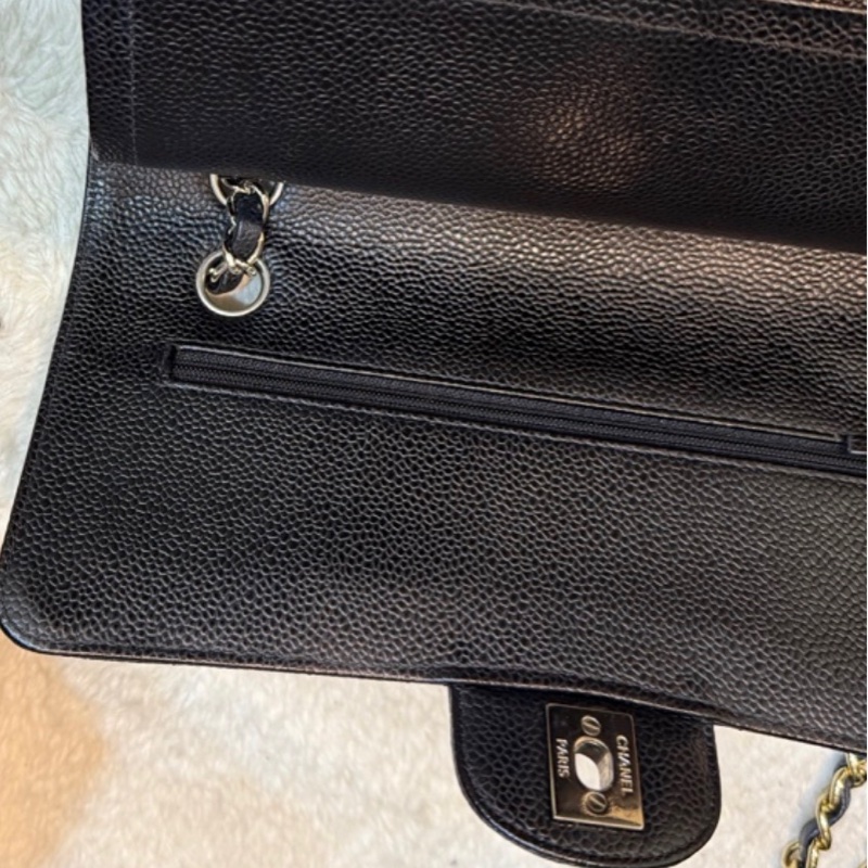 超少見黑色內裡🖤9新以上✨37萬閒置美品coco25🖤Chanel香奈兒CF25經典11.12口蓋包 黑銀荔枝牛皮-41