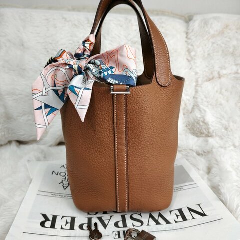 Hermès Picotin18 金棕色銀扣 tc皮 T刻