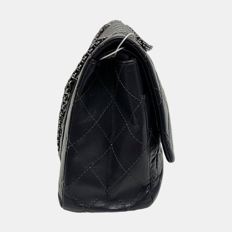 CHANEL 2.55  Maxi 超大號灰色牛皮菱格紋絎縫單肩包釕色五金16開-3