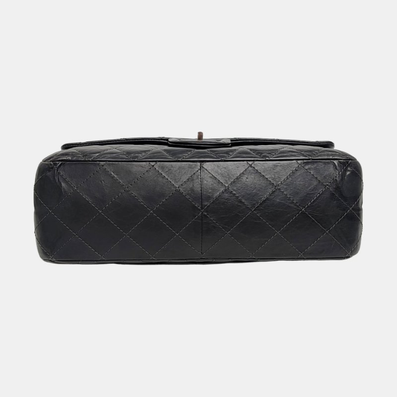 CHANEL 2.55  Maxi 超大號灰色牛皮菱格紋絎縫單肩包釕色五金16開-5