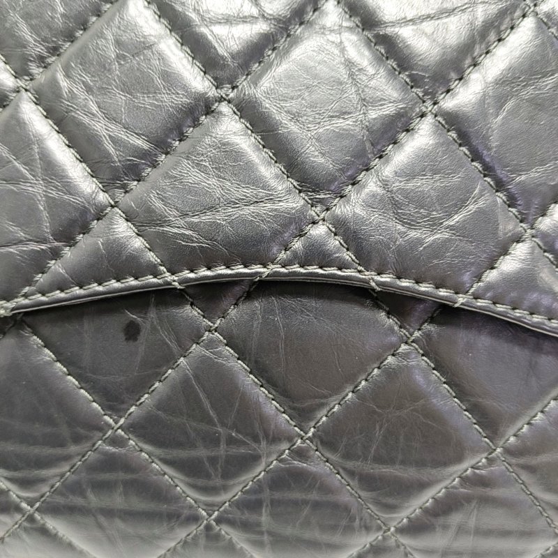 CHANEL 2.55  Maxi 超大號灰色牛皮菱格紋絎縫單肩包釕色五金16開-10